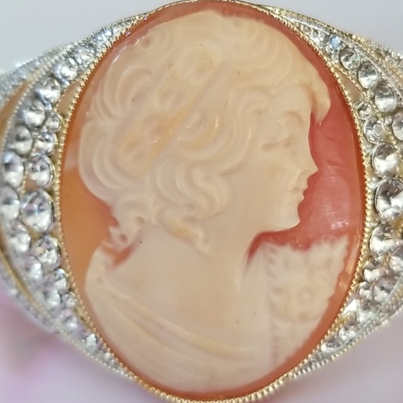 Amedeo Cameo Rhinestone Gold Tone Cuff Bracelet - Picture 7 of 16